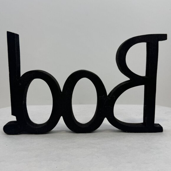 Wood "Boo" Halloween Tabletop Decor 9.75" Gray Festive Sign - Picture 2 of 6